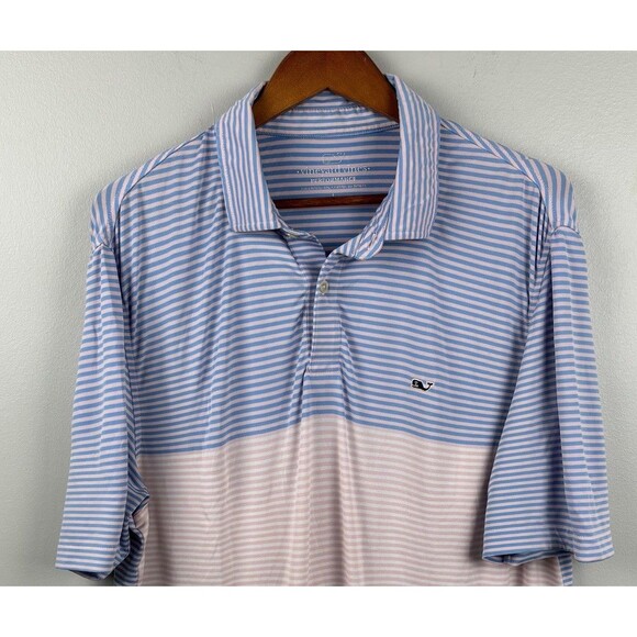 Vineyard vines men Large polo blue Pink Striped short sleeve lightweight Stretch - Picture 3 of 8